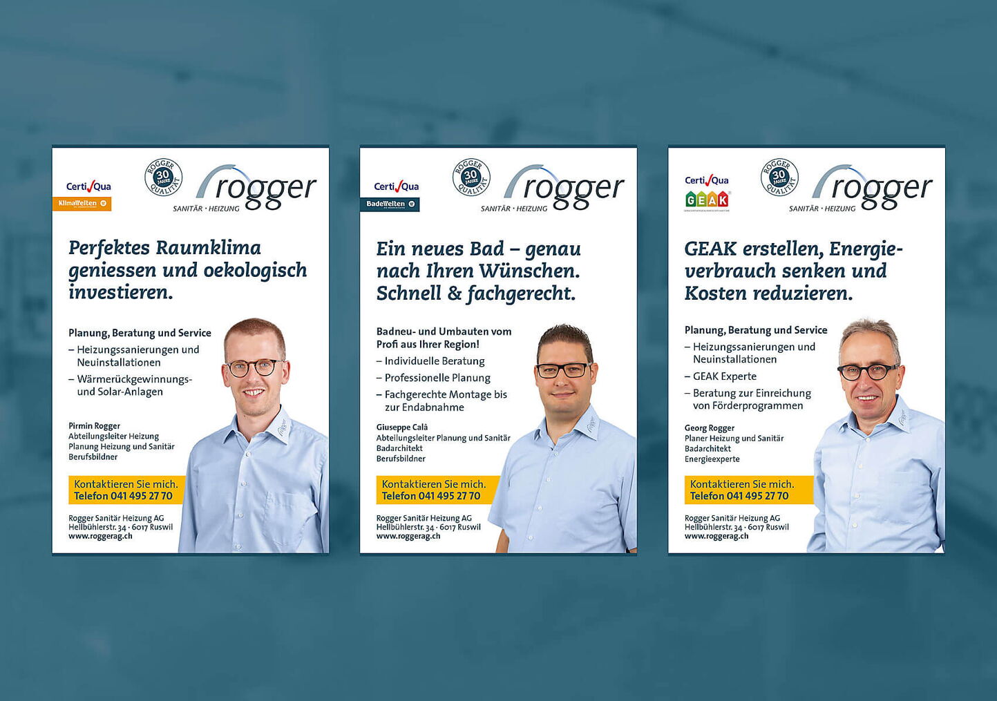 Inserategestaltung: Illustration von Firmeninseraten mit Mitarbeiterfotografien