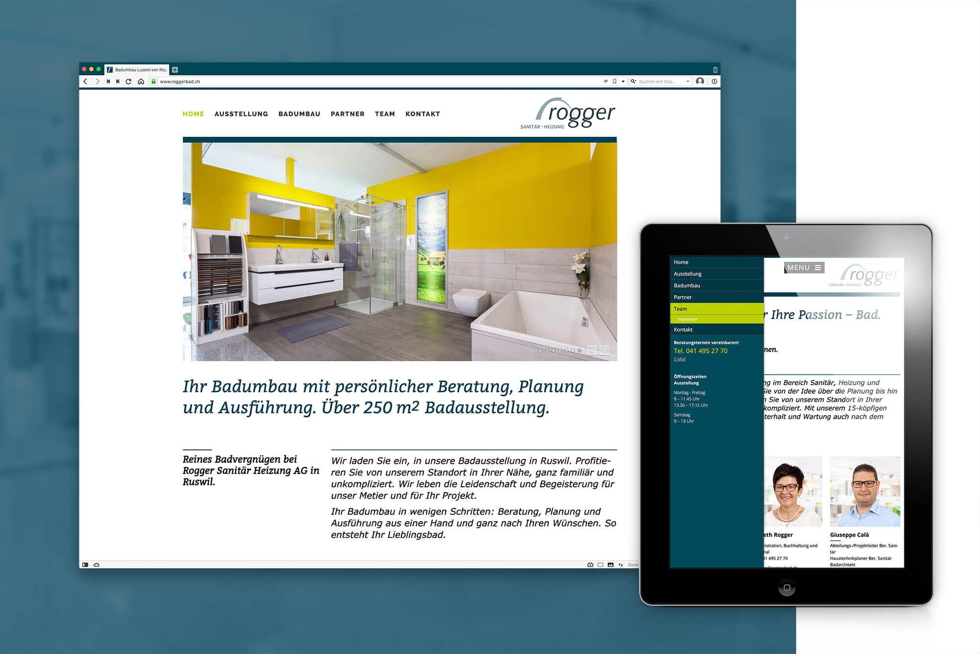 Webdesigngestaltung: Illustration von Website auf Desktop und iPad-Ansicht