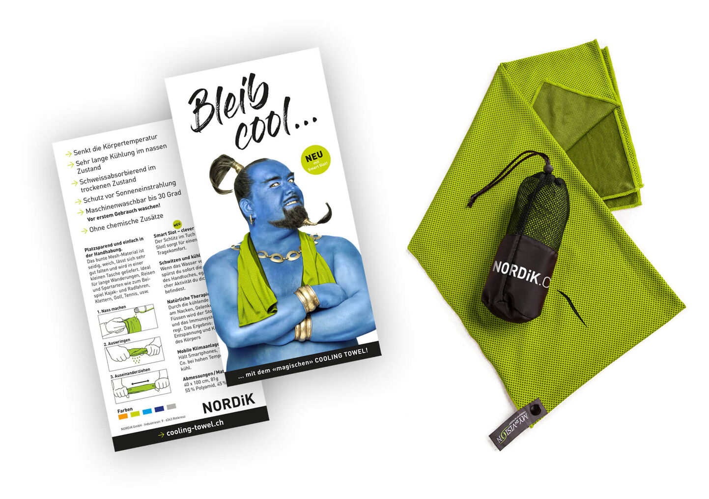 Grafiker Luzern - Produktfotografie und Flyer für Kühltuch Bewerbung