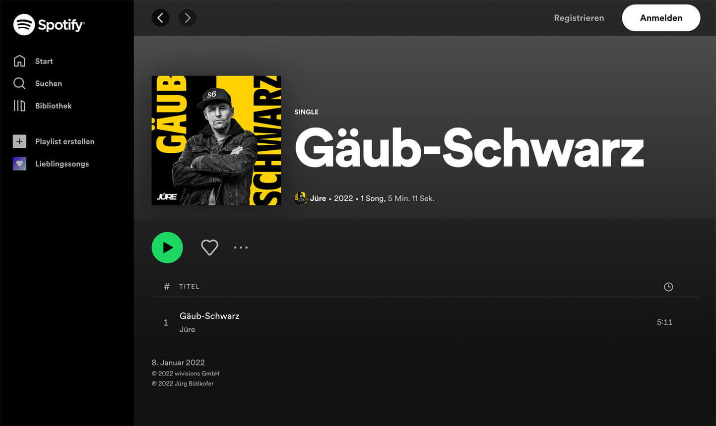 Einsatz von JÜRE Cover in Spotify Playlist mit auffallendem Farbdesign