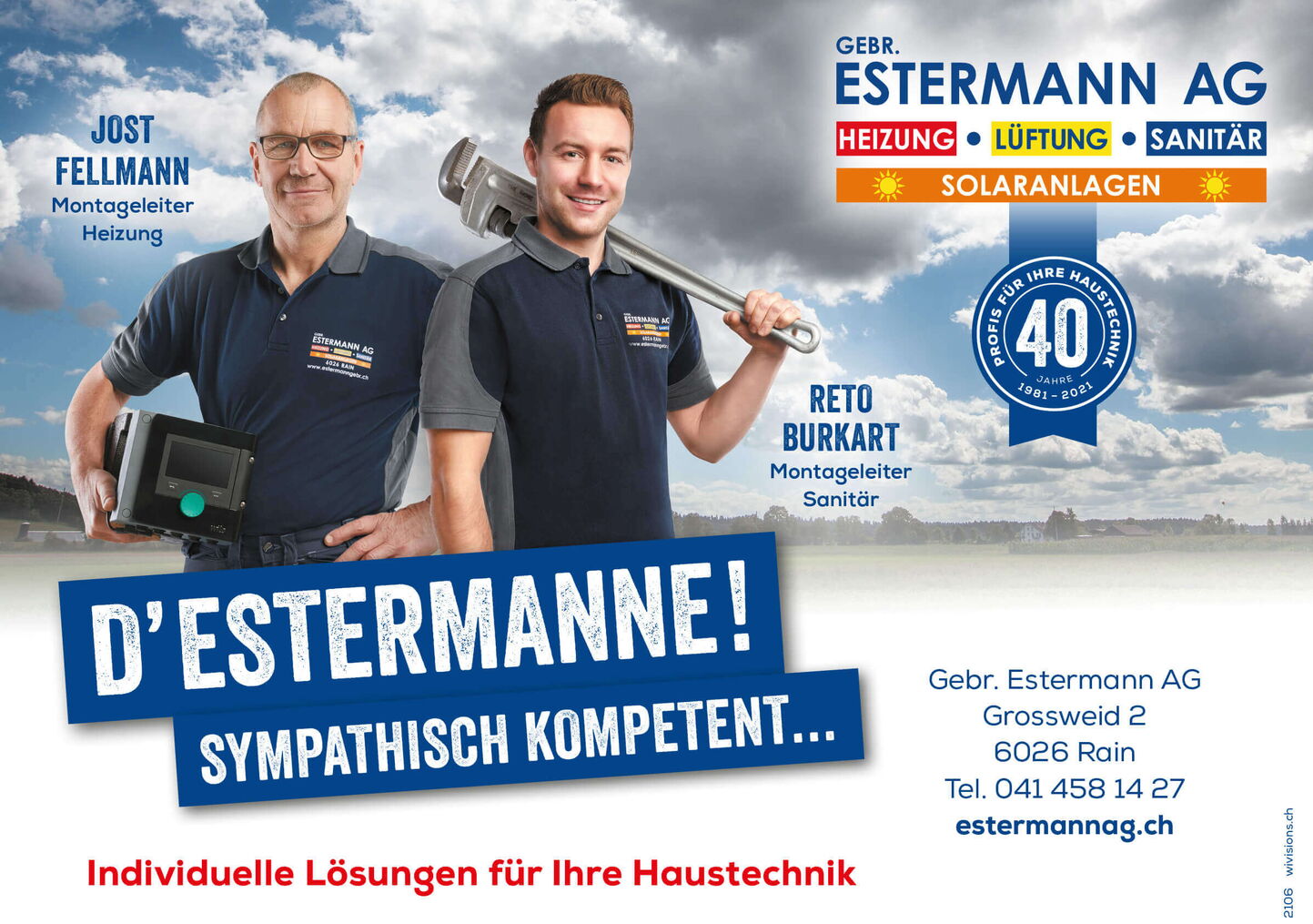 Grafiker Luzern - Inserategestaltung mit Mitarbeiterfotos von Handwerkern