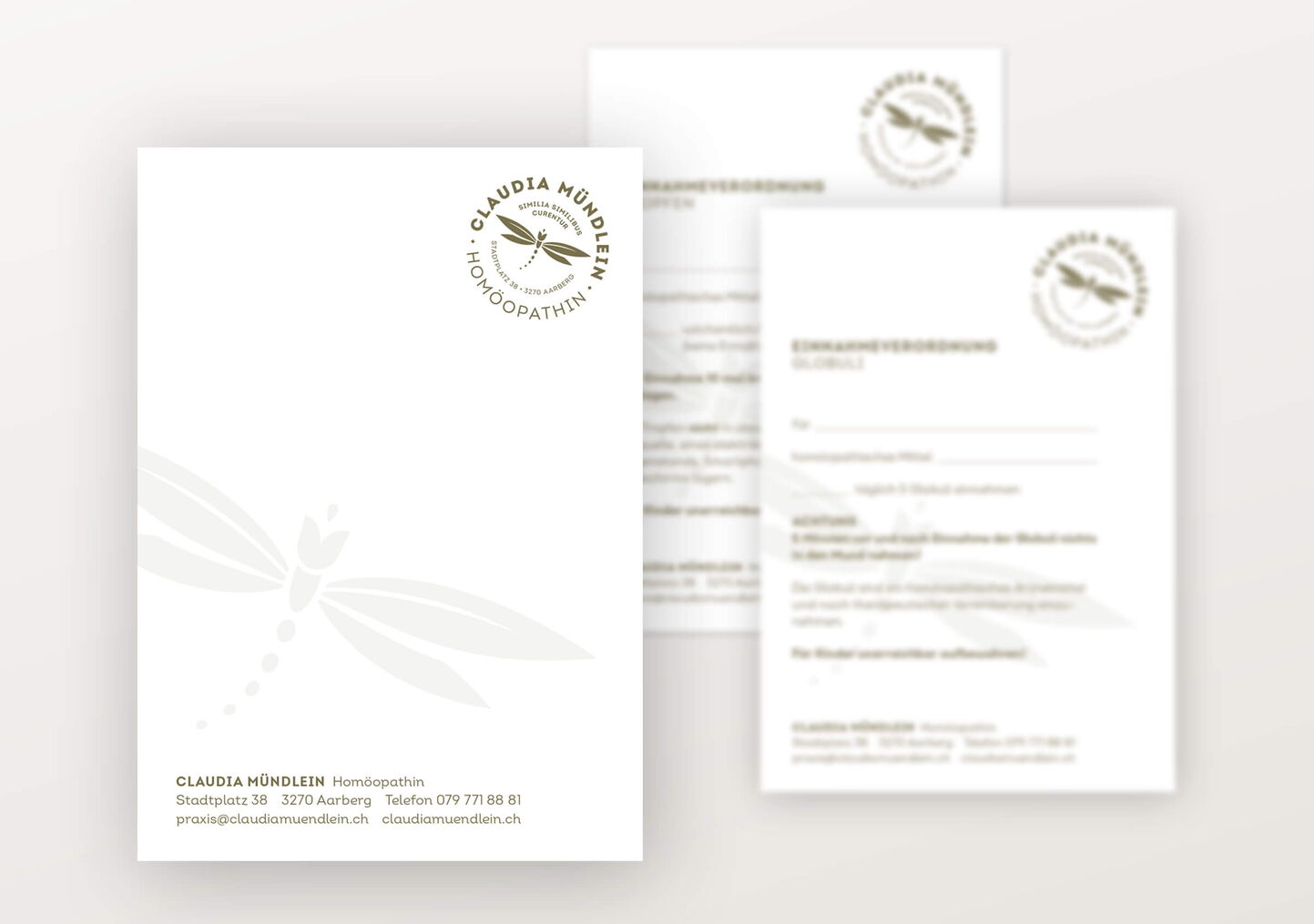 Grafikatelier Luzern: Gestaltung Einnahmeempfehlungskarten für Arztpraxis und Gesundheitspraxis