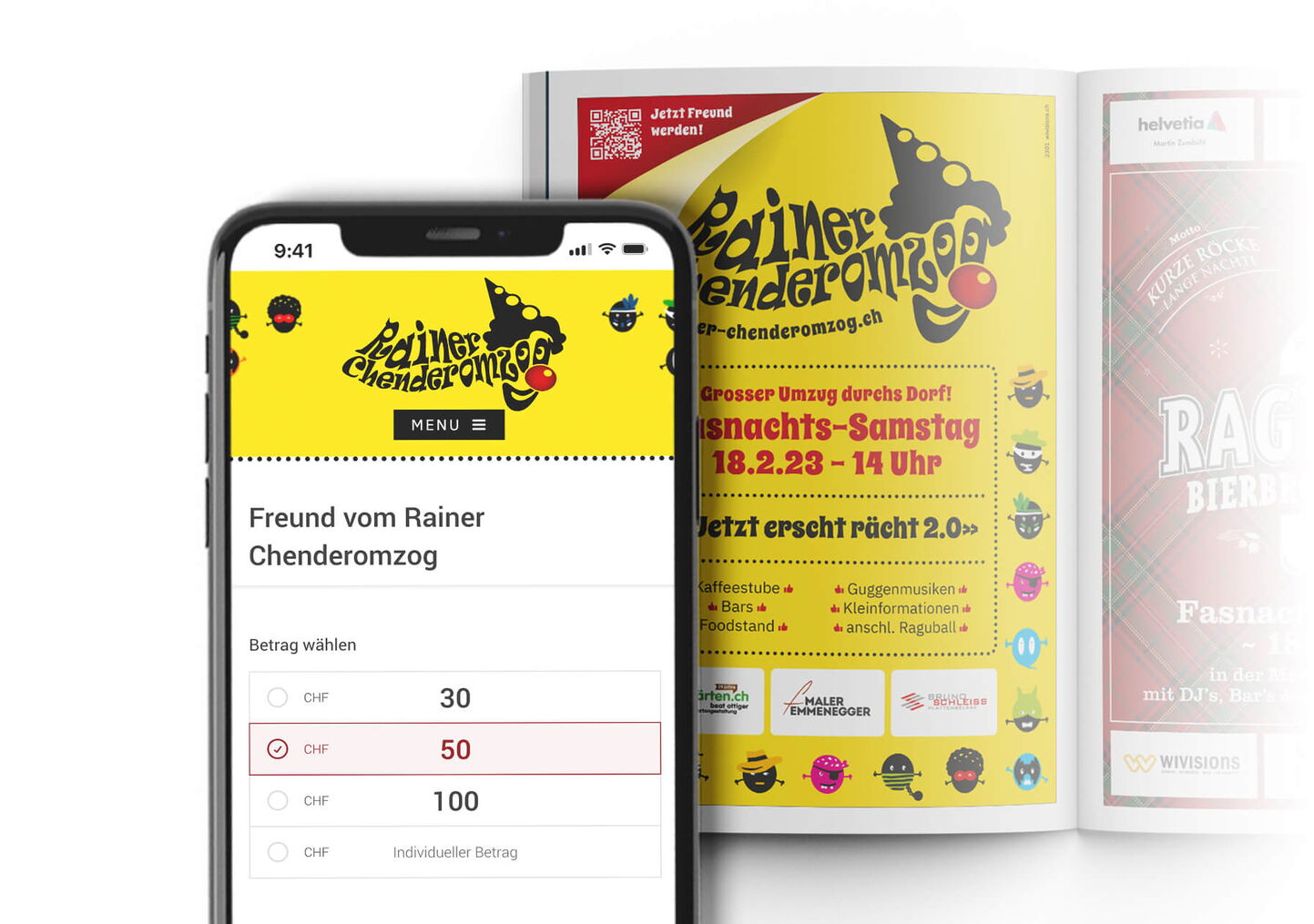 Grafiker Luzern: Einsatz von Inserategestaltung mit QR-Code für Onlinespende via Smartphone