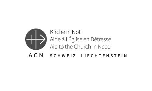 Logo Kirche in Not, Kreis mit Signet und Text in drei verschiedenen Sprachen